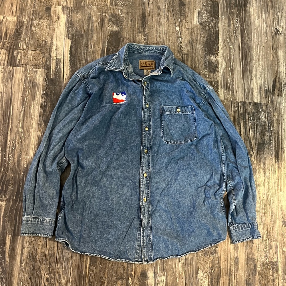 2000s Indy car Denim Button Up Shirt Size Large